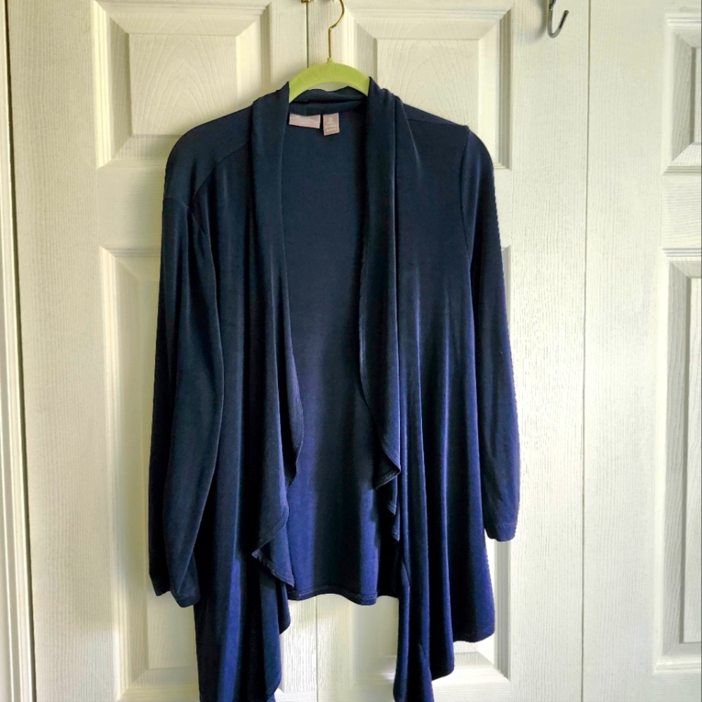 Chicos Travelers Sz 2 Navy Blue Cardigan
